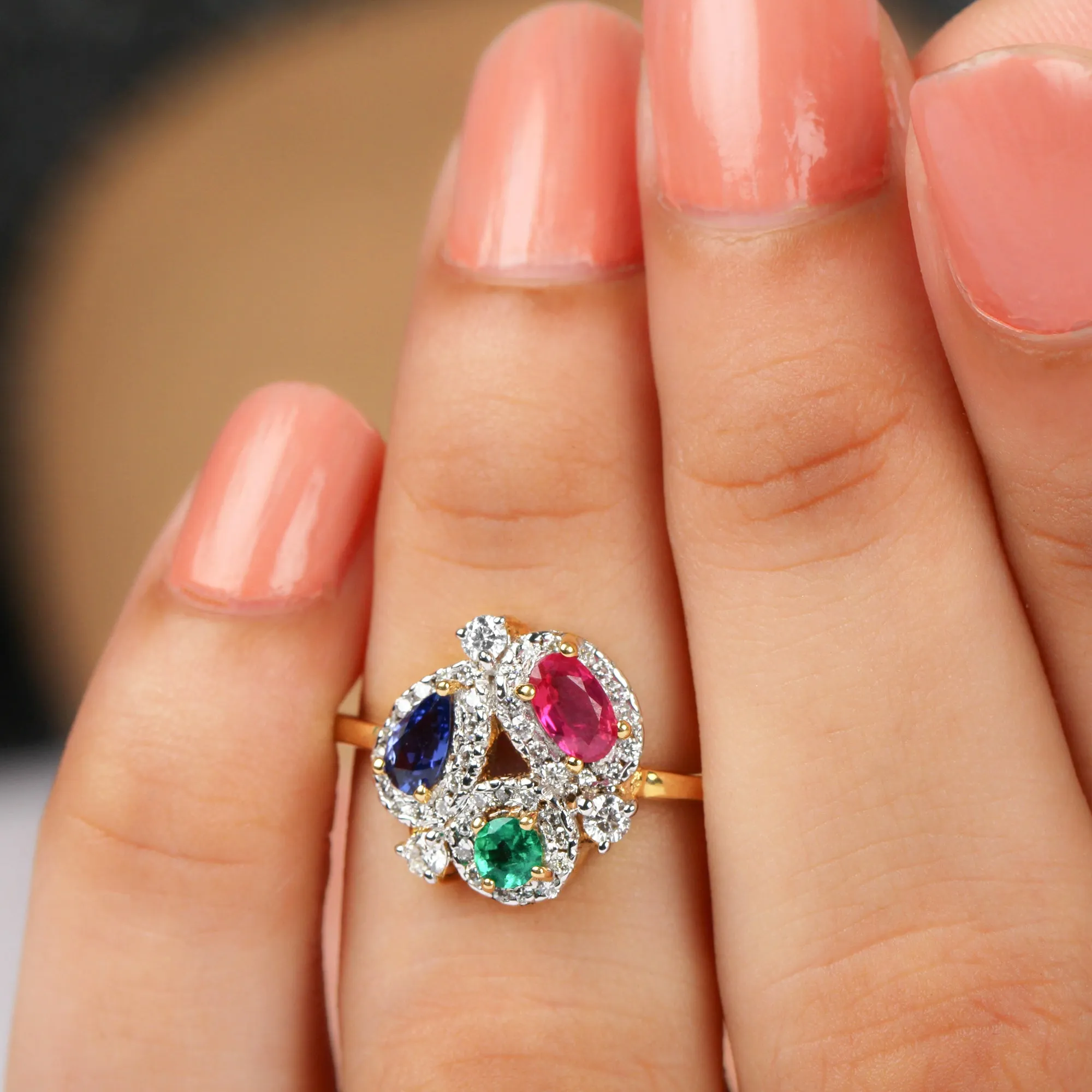 1.25 CT Multi Gemstone Cocktail Ring with Moissanite Accent