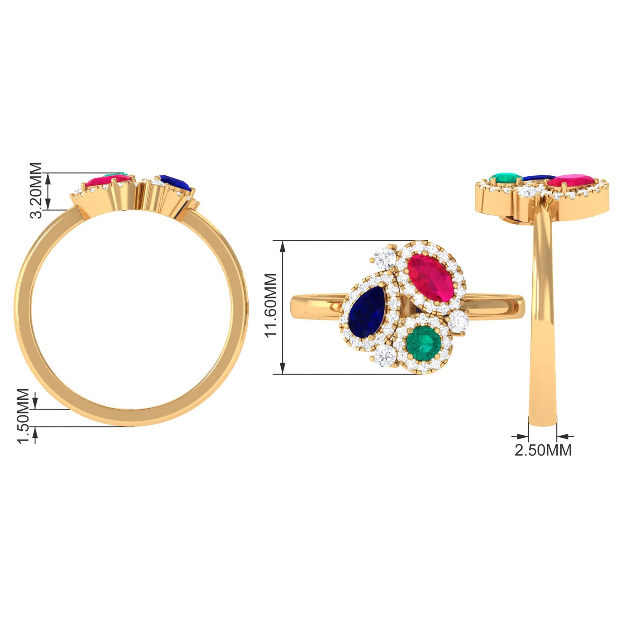 1.25 CT Multi Gemstone Cocktail Ring with Moissanite Accent