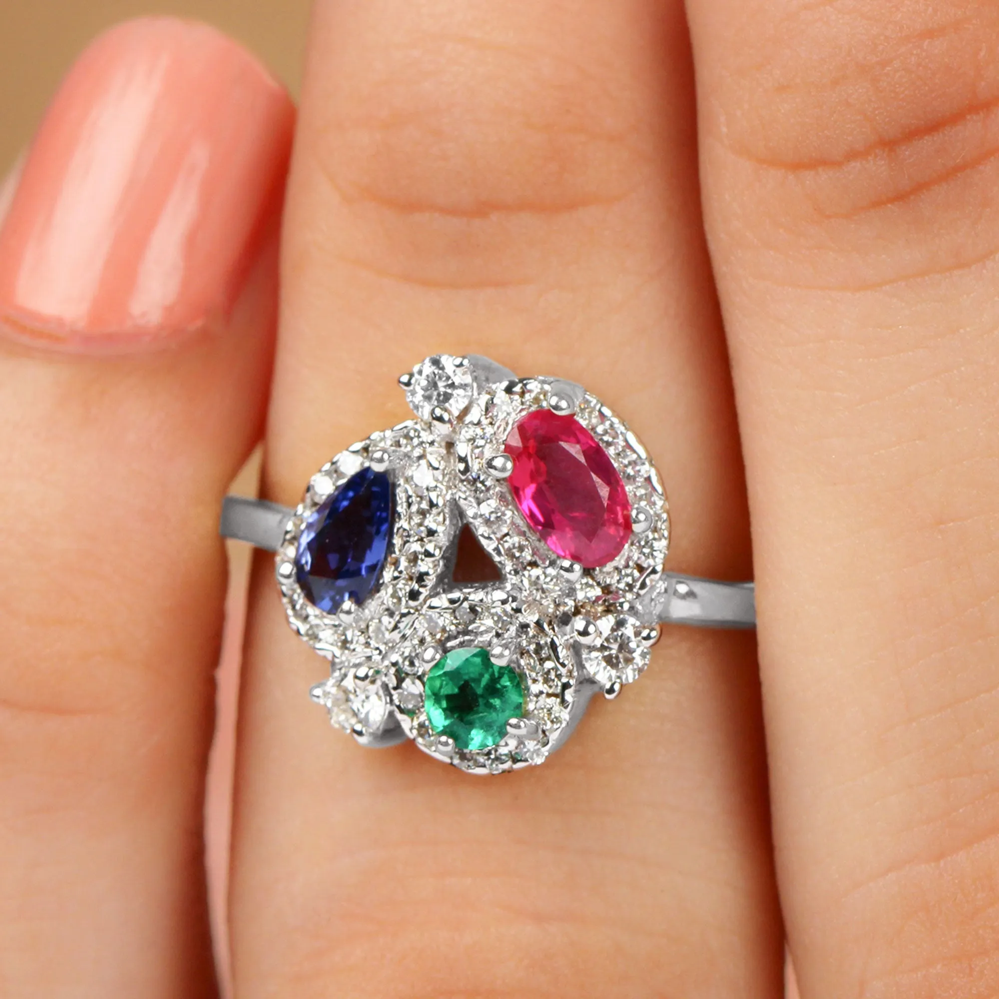 1.25 CT Multi Gemstone Cocktail Ring with Moissanite Accent
