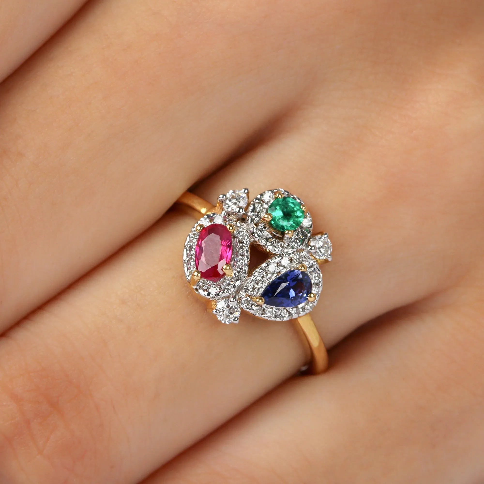 1.25 CT Multi Gemstone Cocktail Ring with Moissanite Accent
