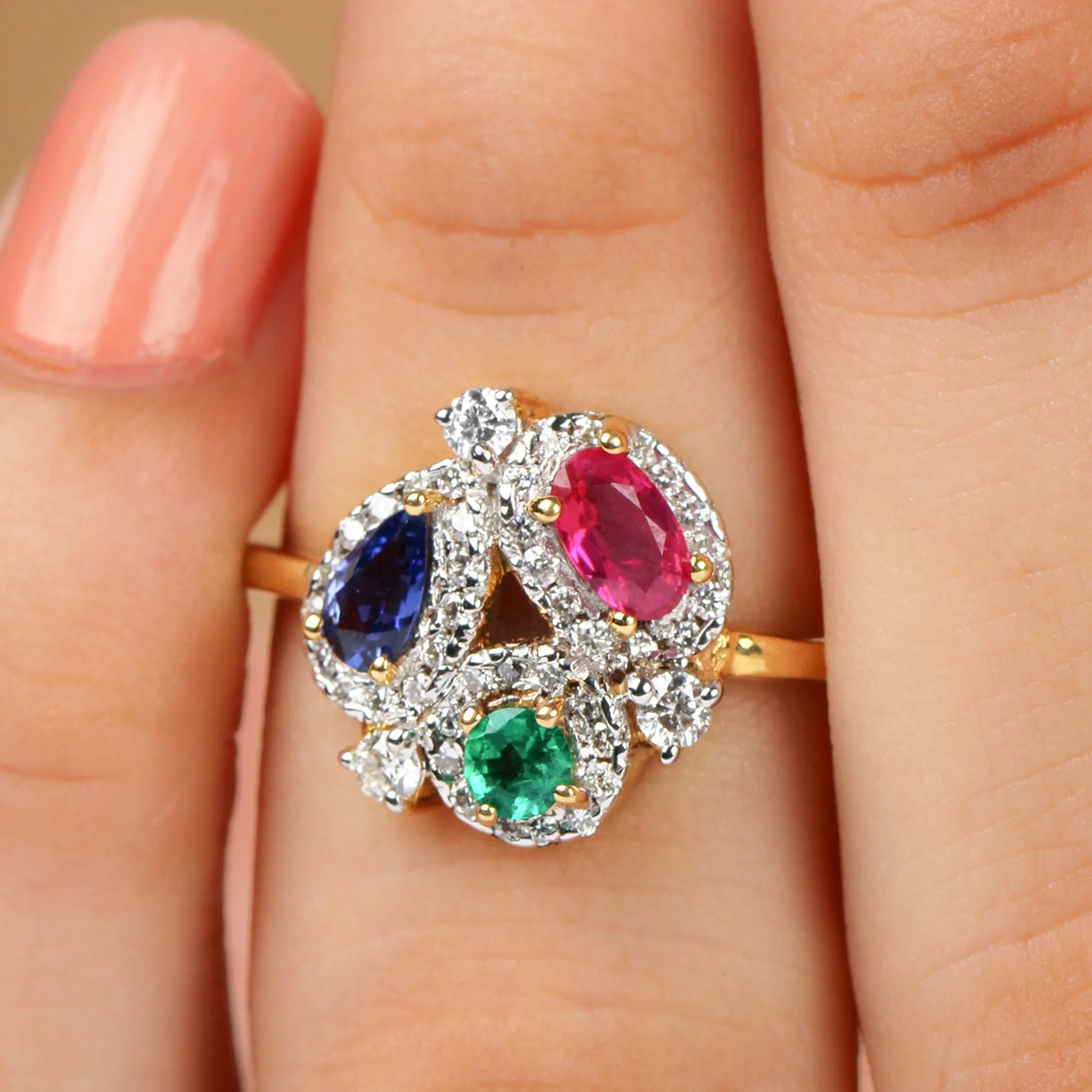 1.25 CT Multi Gemstone Cocktail Ring with Moissanite Accent