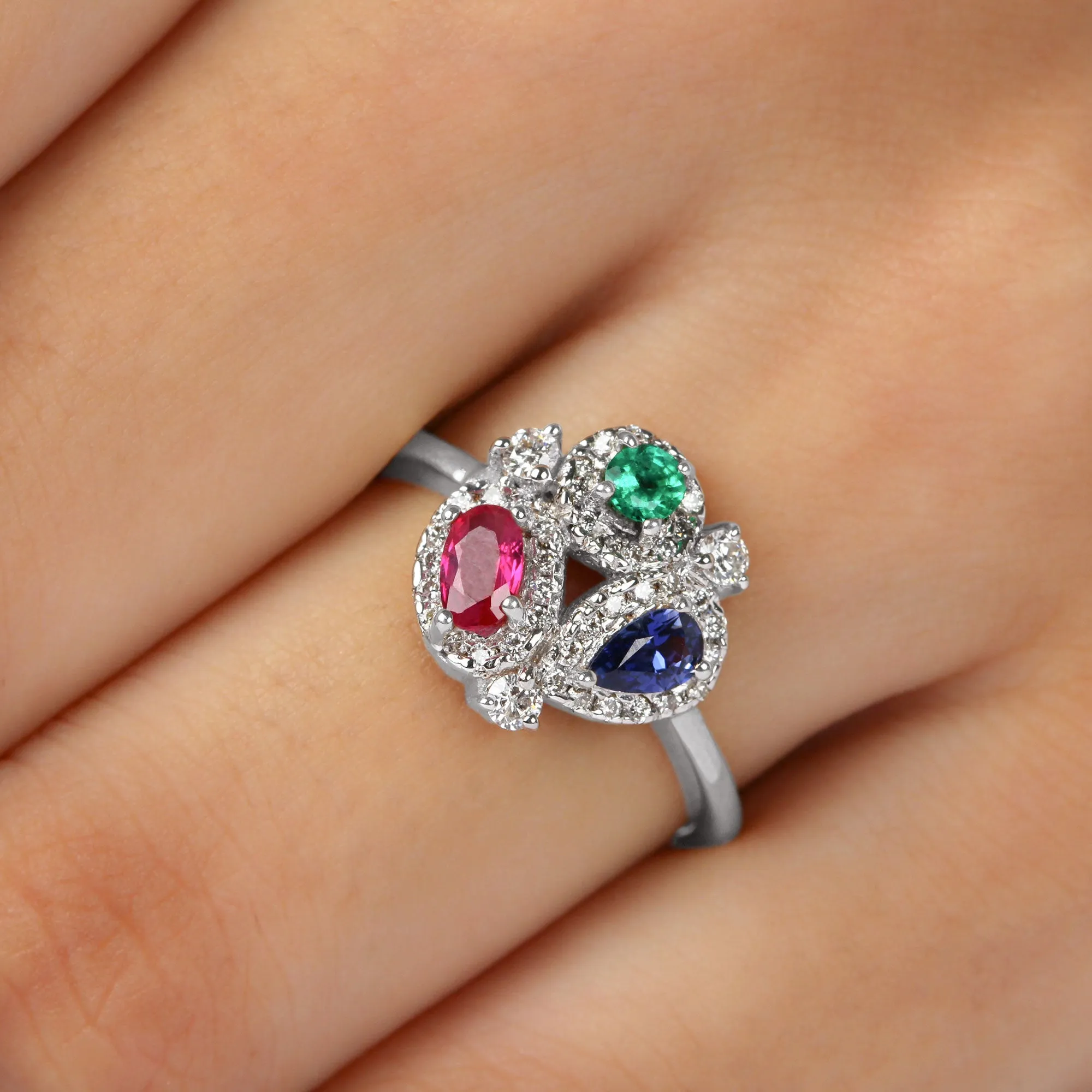 1.25 CT Multi Gemstone Cocktail Ring with Moissanite Accent