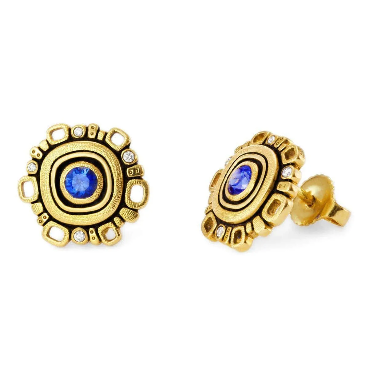 18K Blue Sapphire & Diamond Earrings - E-85S