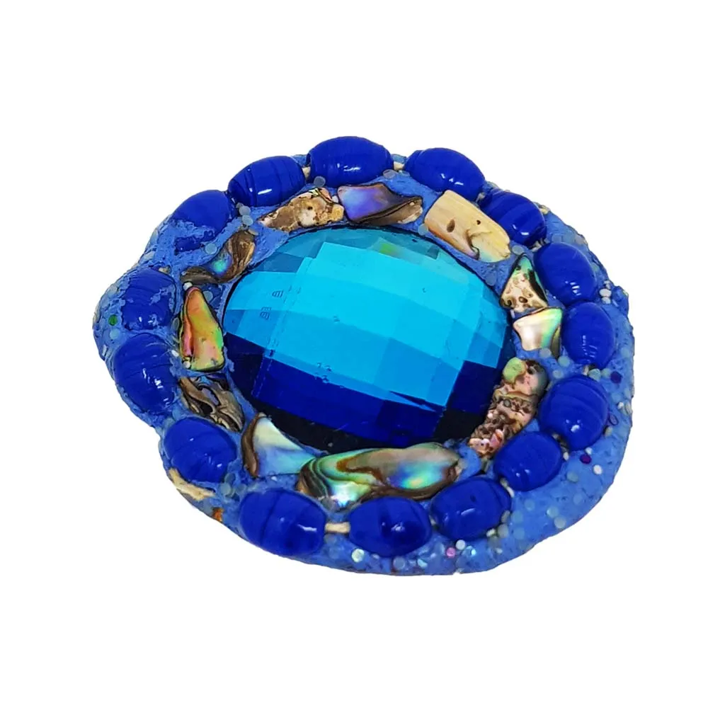 BLUE ROUND CRYSTAL COCKTAIL RING, 2000