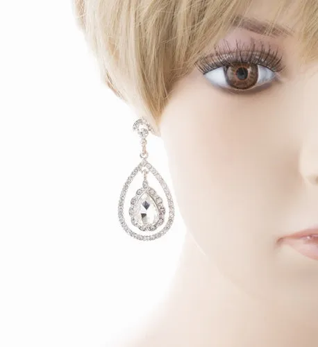 Bridal Wedding Jewelry Crystal Rhinestone Dazzle Elegant Dangle Drop Earrings SV