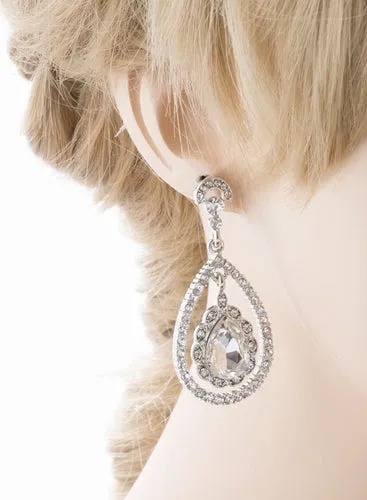 Bridal Wedding Jewelry Crystal Rhinestone Dazzle Elegant Dangle Drop Earrings SV