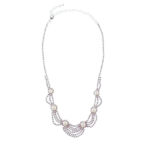Bridal Wedding Jewelry Set Crystal Rhinestone Pearl Elegant Classy Necklace
