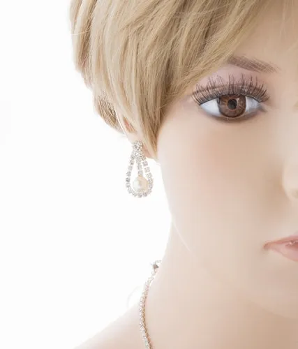 Bridal Wedding Jewelry Set Crystal Rhinestone Pearl Elegant Classy Necklace