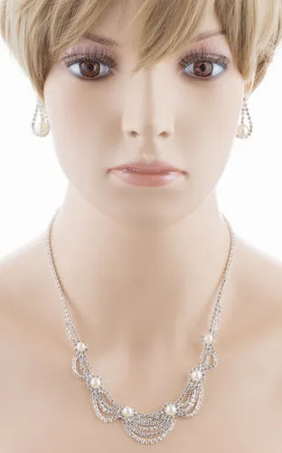 Bridal Wedding Jewelry Set Crystal Rhinestone Pearl Elegant Classy Necklace