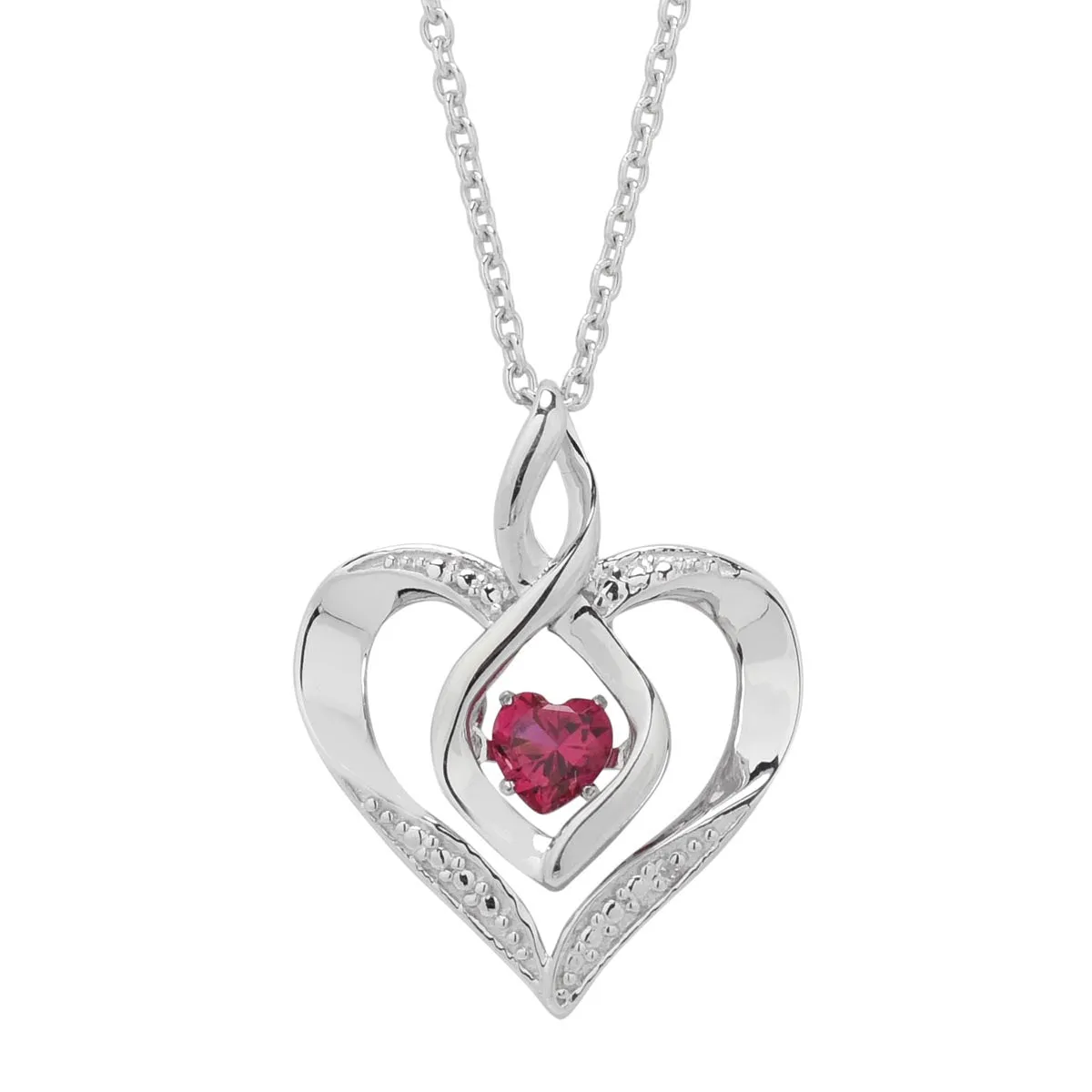 Created Ruby Heart Necklace in Sterling Silver with Diamonds