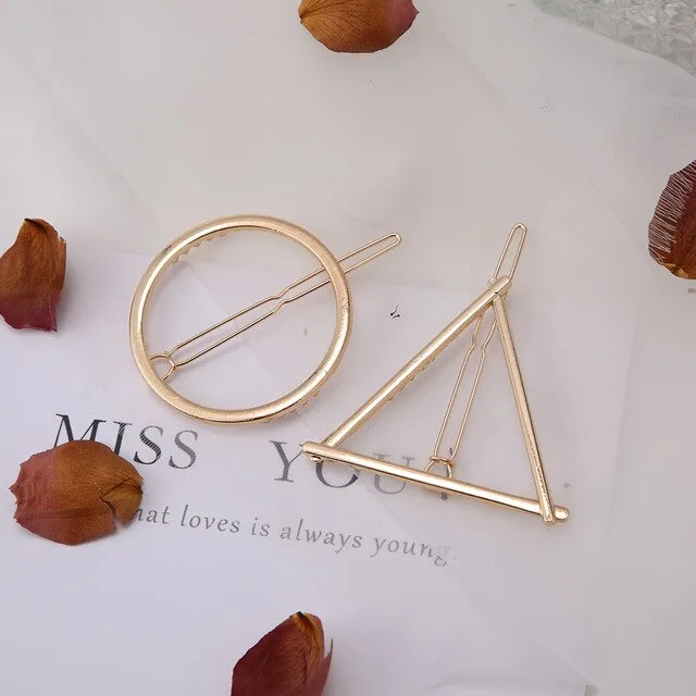 Fashion Woman Hair Accessories Triangle Hair Clip Pin Metal Geometric Alloy Hairband Moon Circle Hairgrip Barrette Girls Holder