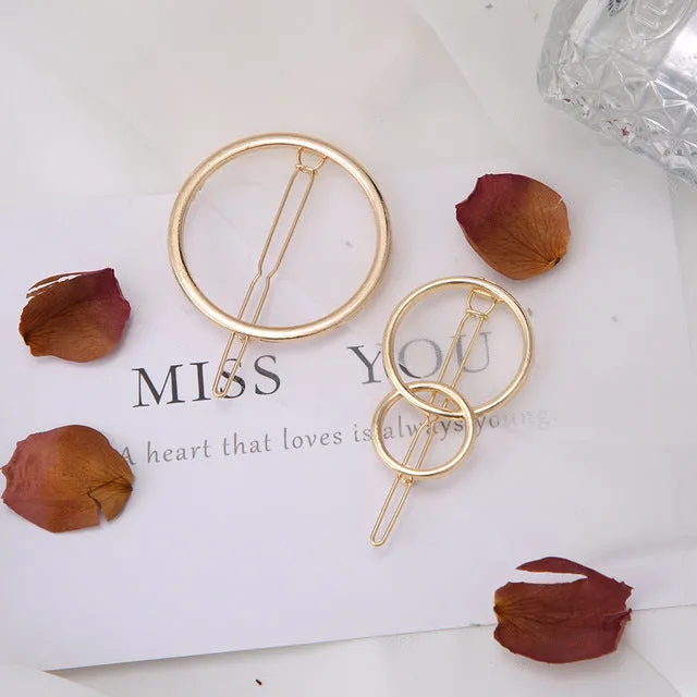 Fashion Woman Hair Accessories Triangle Hair Clip Pin Metal Geometric Alloy Hairband Moon Circle Hairgrip Barrette Girls Holder