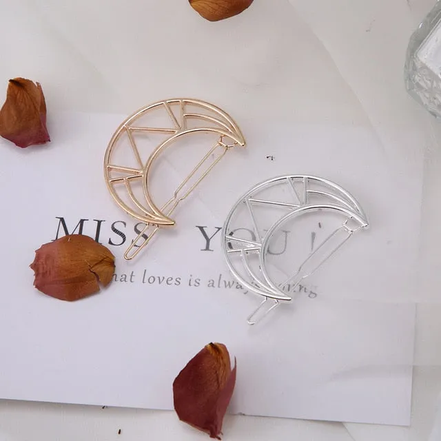 Fashion Woman Hair Accessories Triangle Hair Clip Pin Metal Geometric Alloy Hairband Moon Circle Hairgrip Barrette Girls Holder