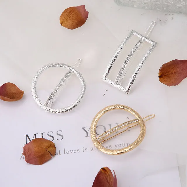 Fashion Woman Hair Accessories Triangle Hair Clip Pin Metal Geometric Alloy Hairband Moon Circle Hairgrip Barrette Girls Holder