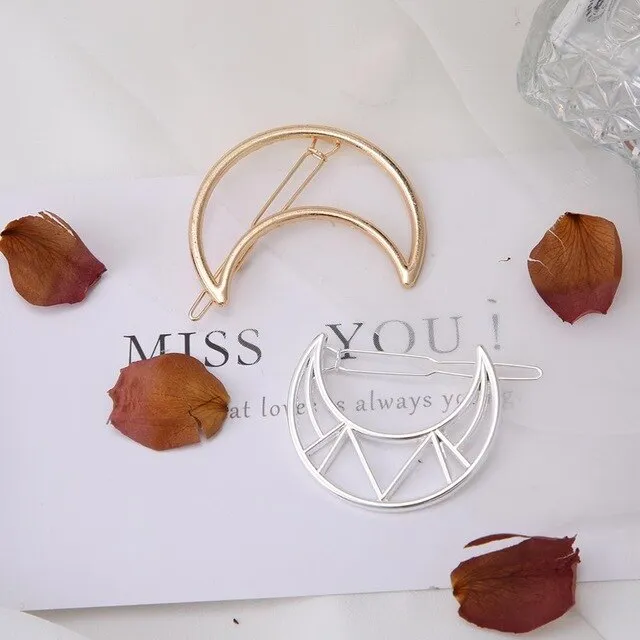 Fashion Woman Hair Accessories Triangle Hair Clip Pin Metal Geometric Alloy Hairband Moon Circle Hairgrip Barrette Girls Holder