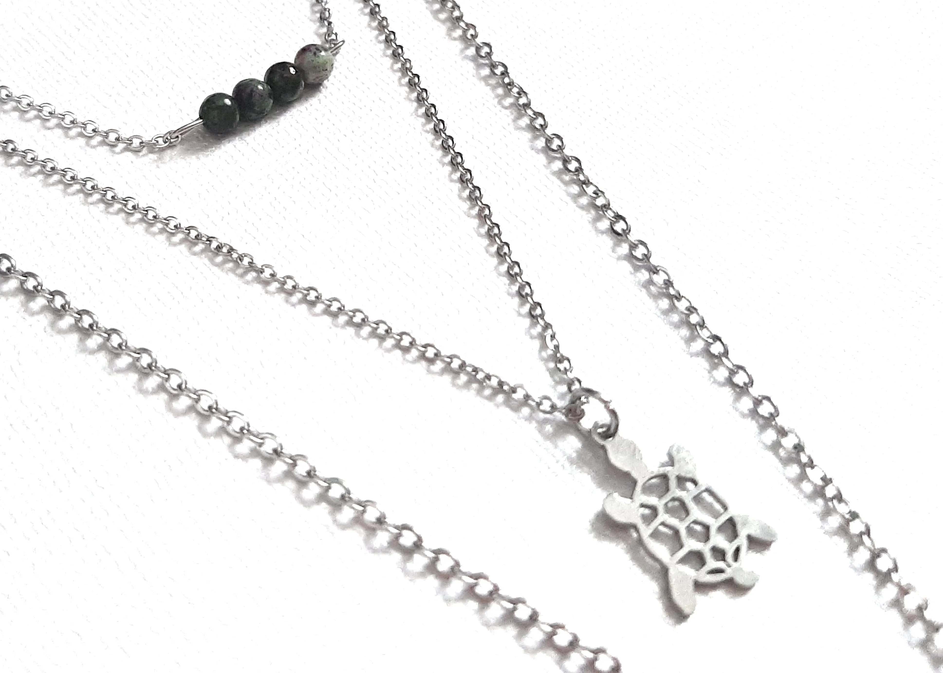 Gemstone Crystal & Charm Layered Necklace Set - Ruby in Zoisite