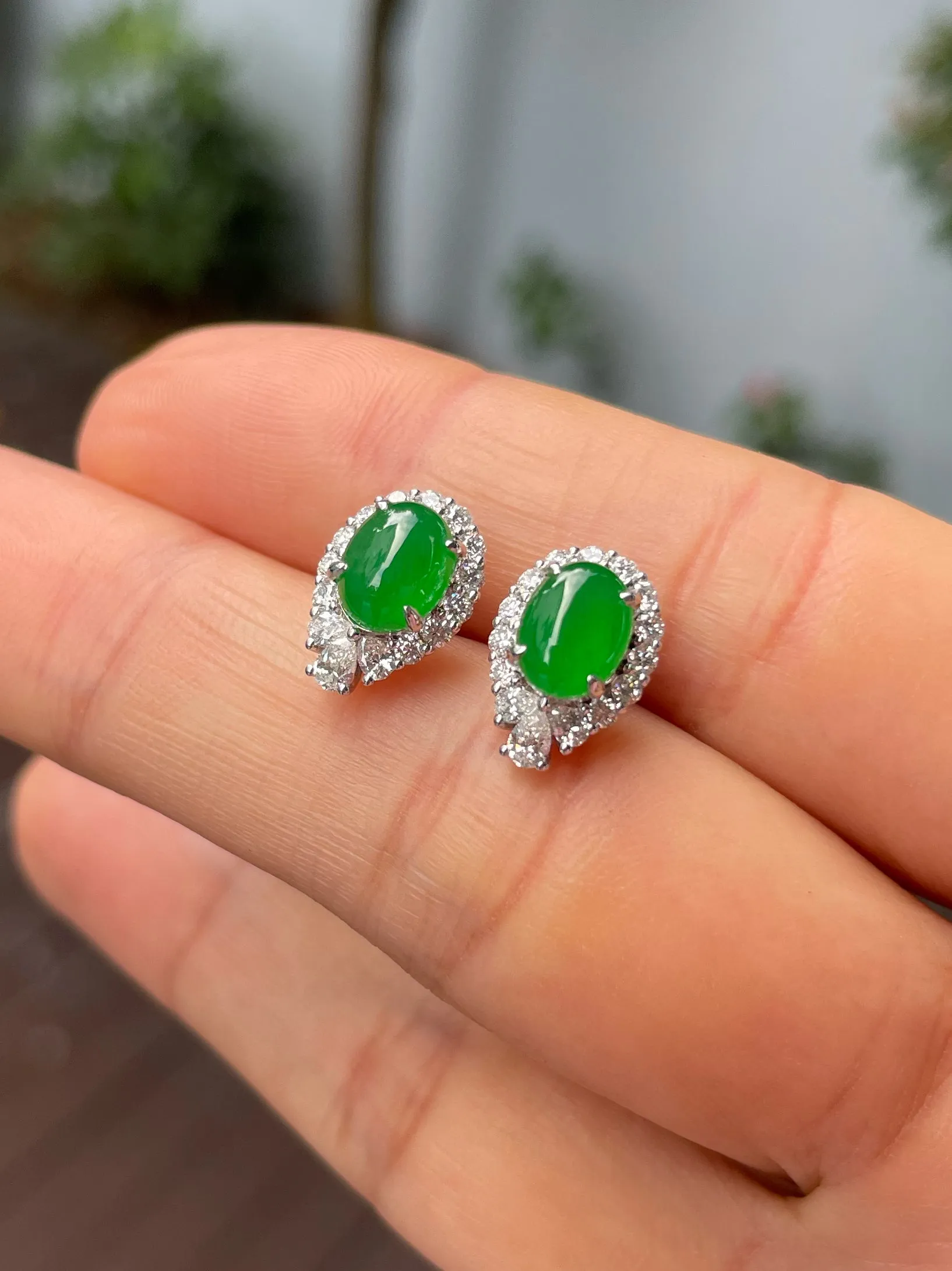 Green Jade Earrings - Cabochons (NJE157)
