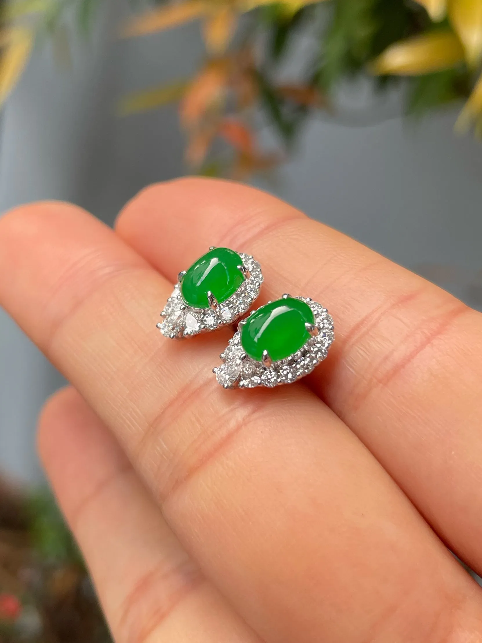 Green Jade Earrings - Cabochons (NJE157)