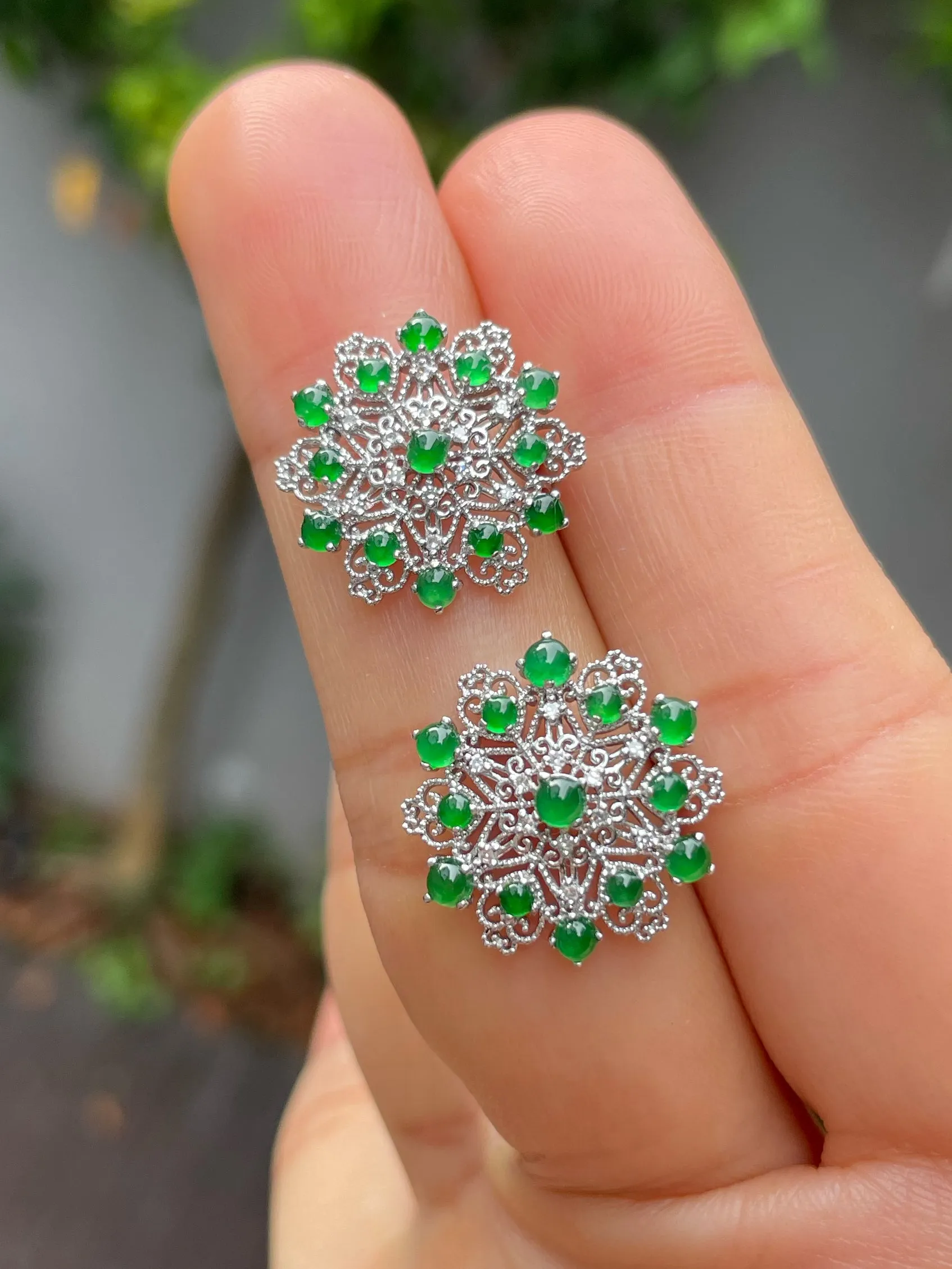 Green Jade Earrings - Cabochons (NJE167)