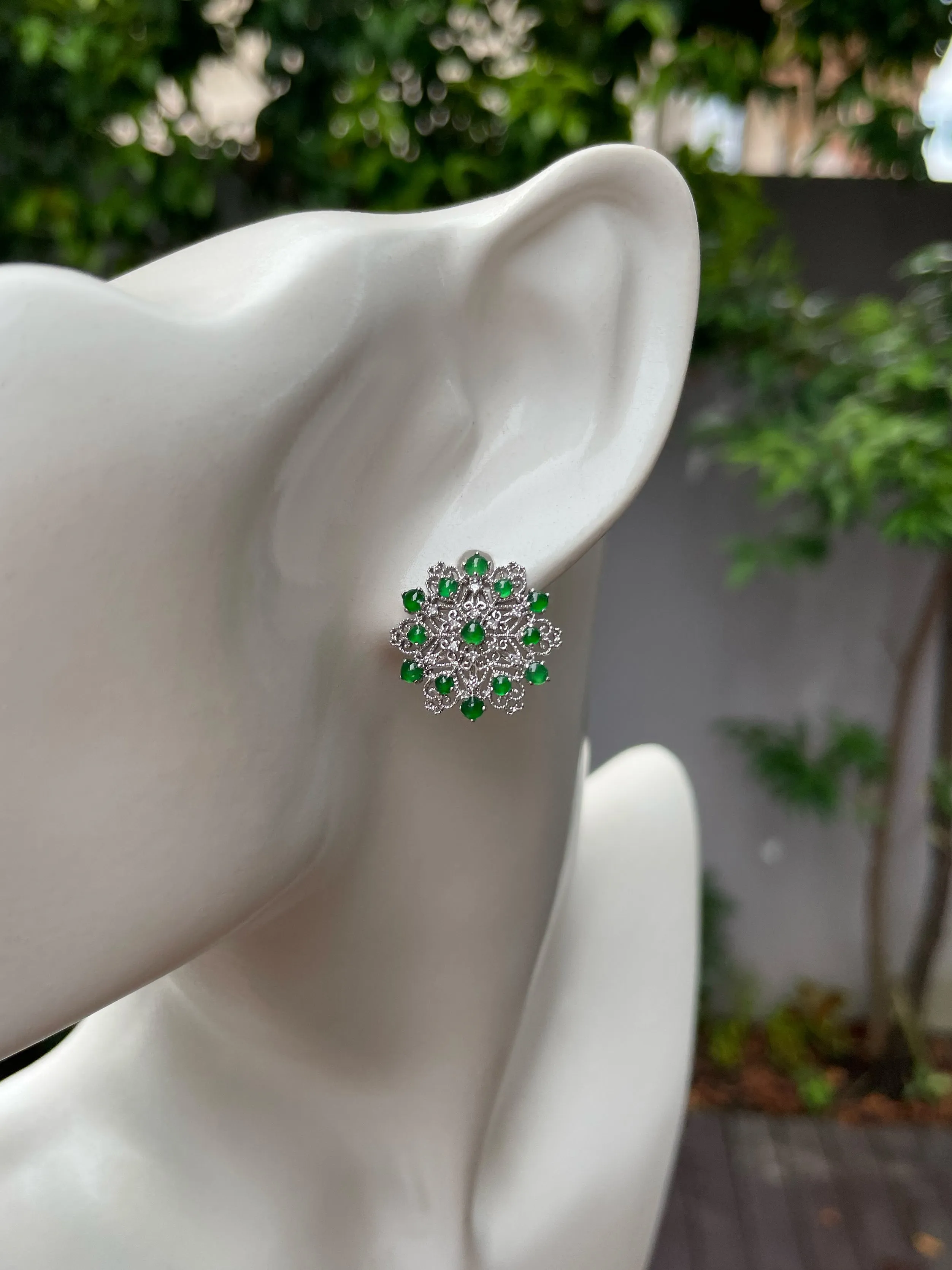 Green Jade Earrings - Cabochons (NJE167)