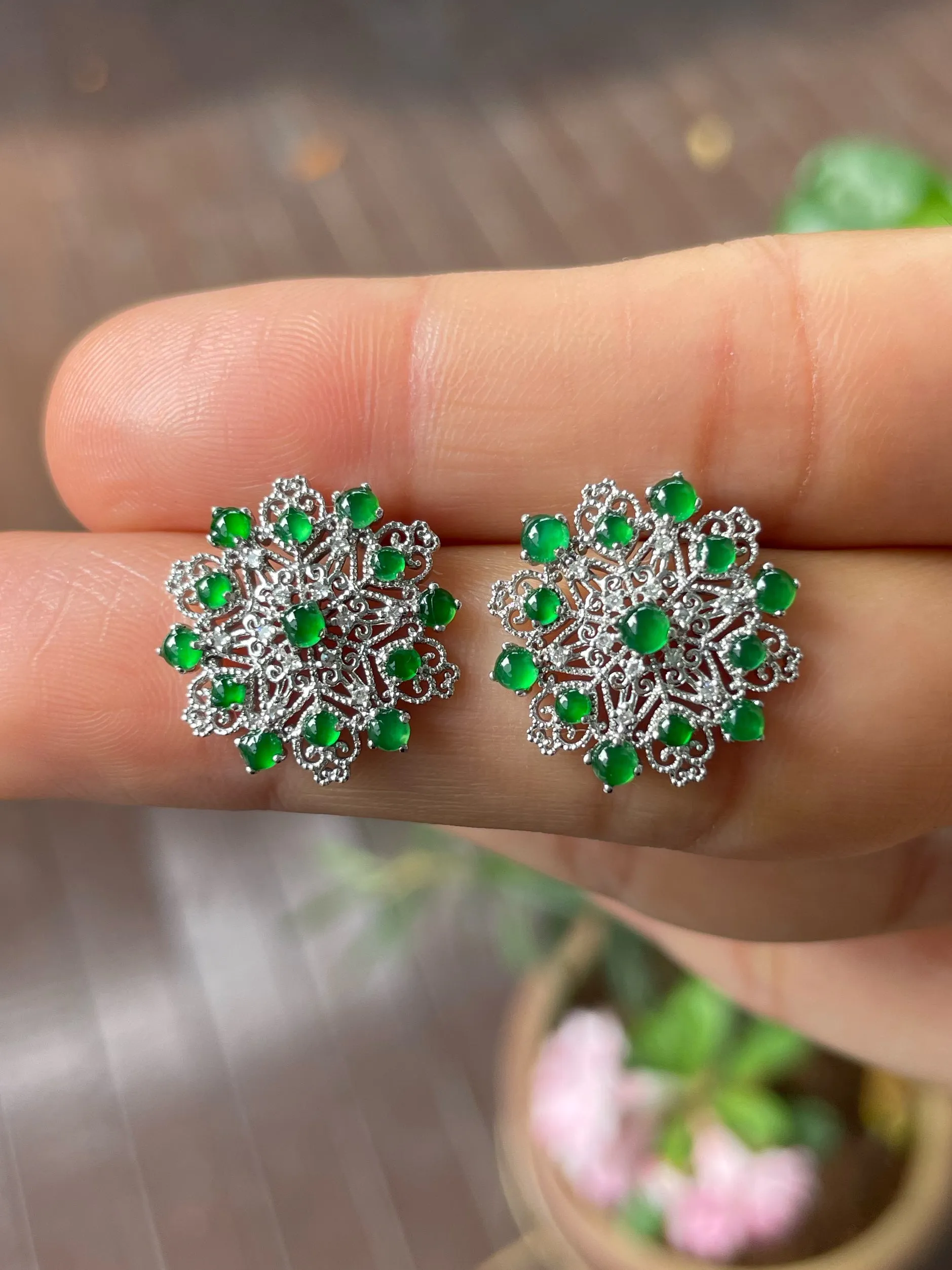 Green Jade Earrings - Cabochons (NJE167)