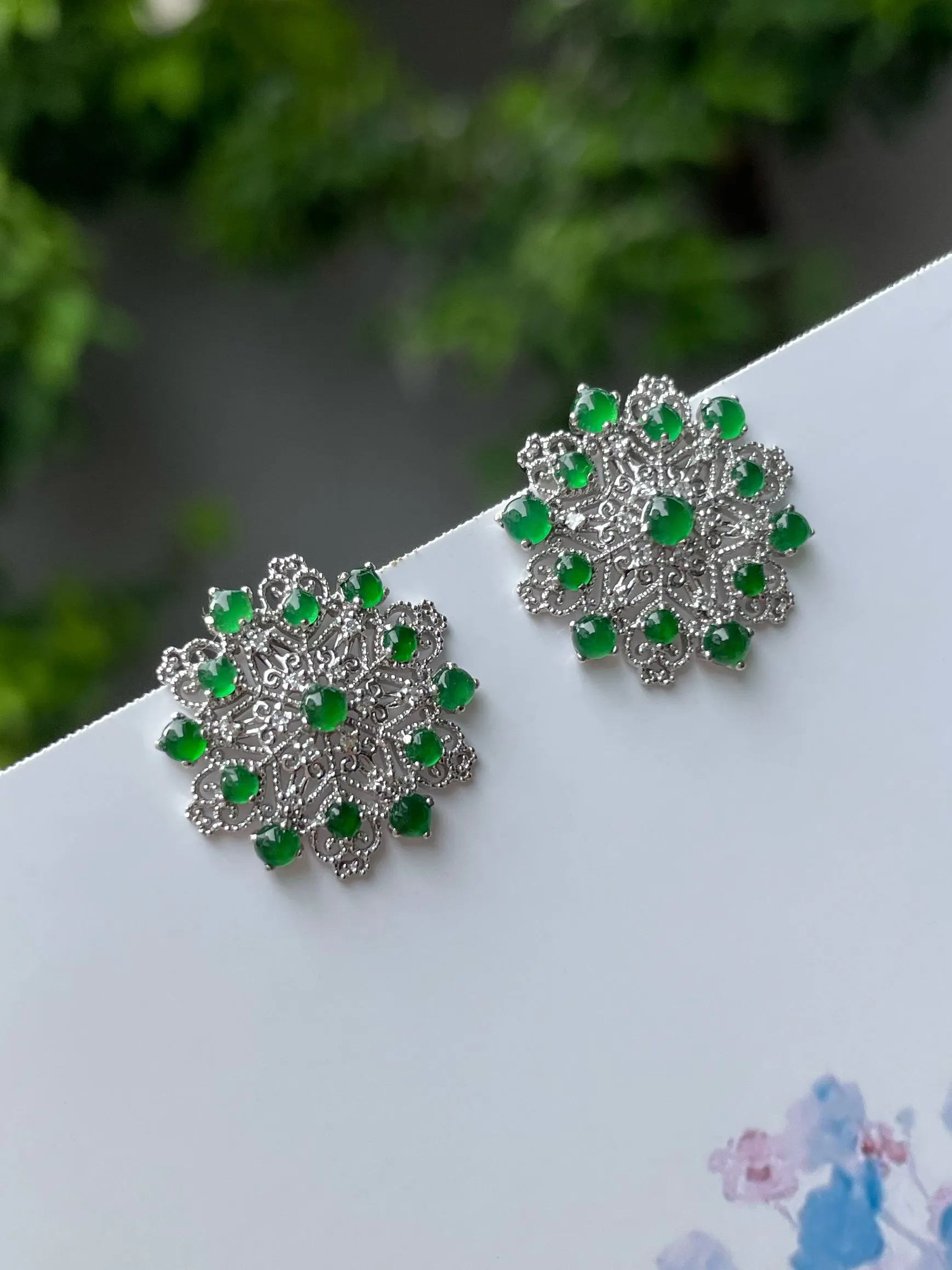 Green Jade Earrings - Cabochons (NJE167)