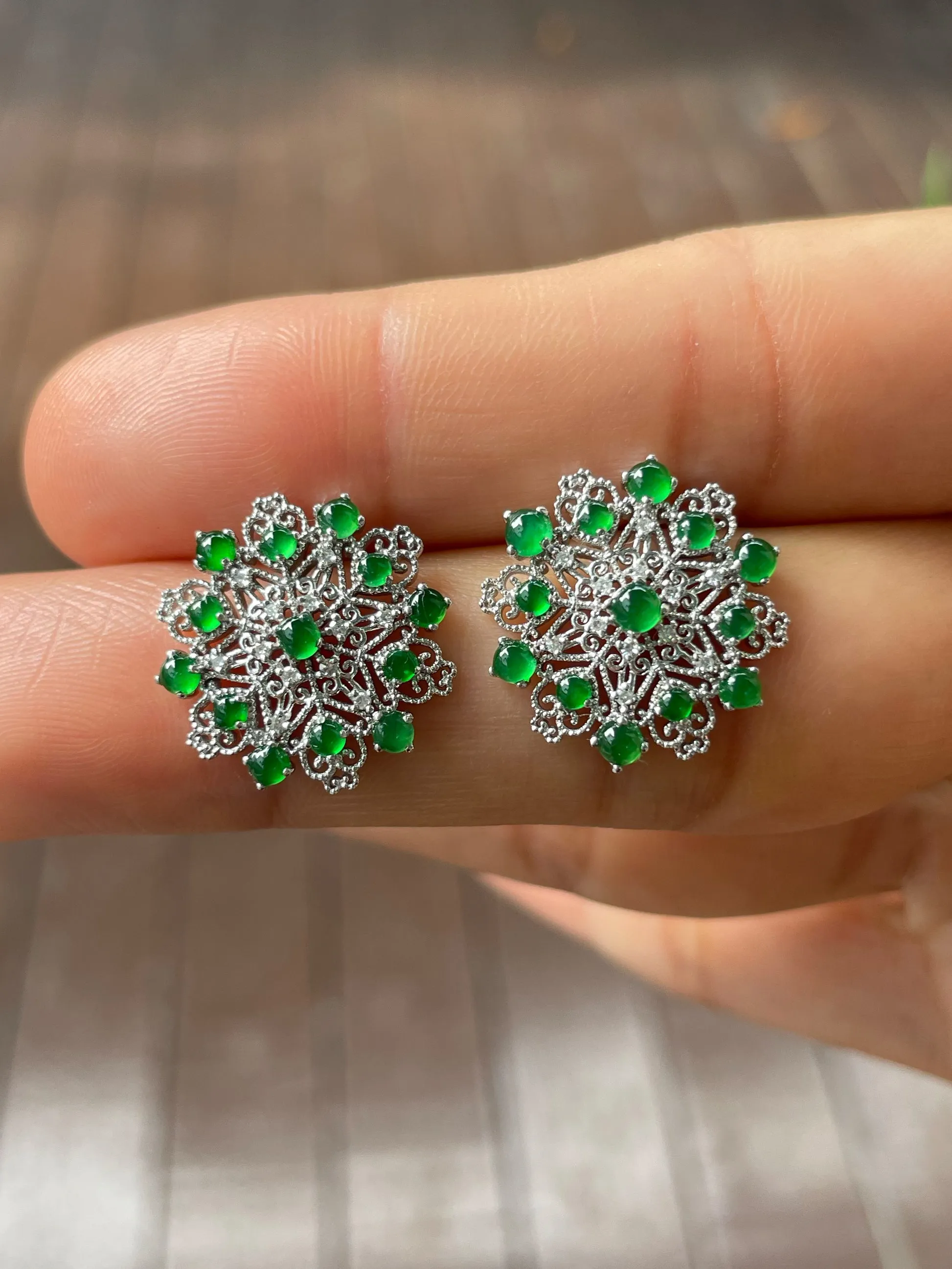 Green Jade Earrings - Cabochons (NJE167)