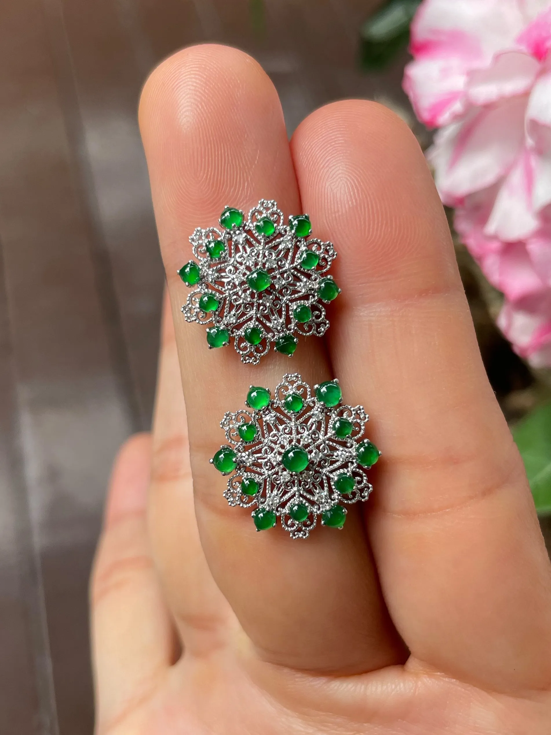 Green Jade Earrings - Cabochons (NJE167)