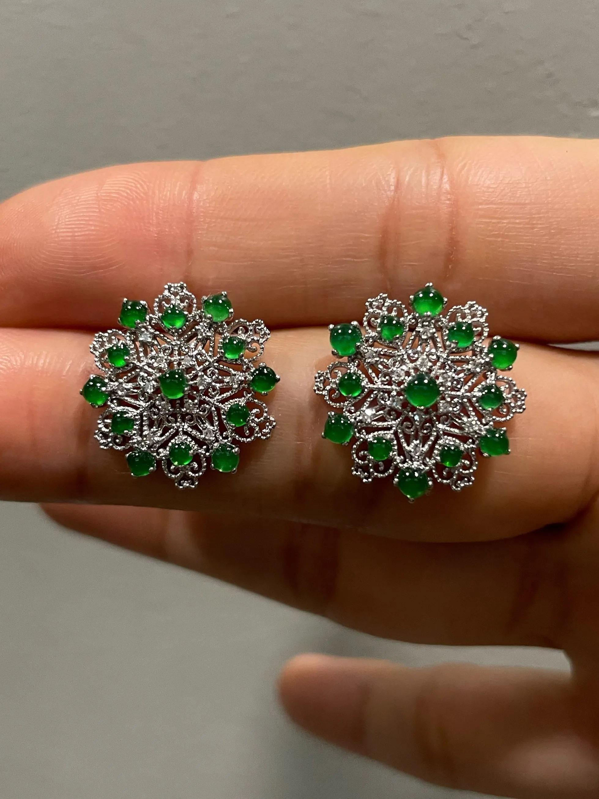 Green Jade Earrings - Cabochons (NJE167)