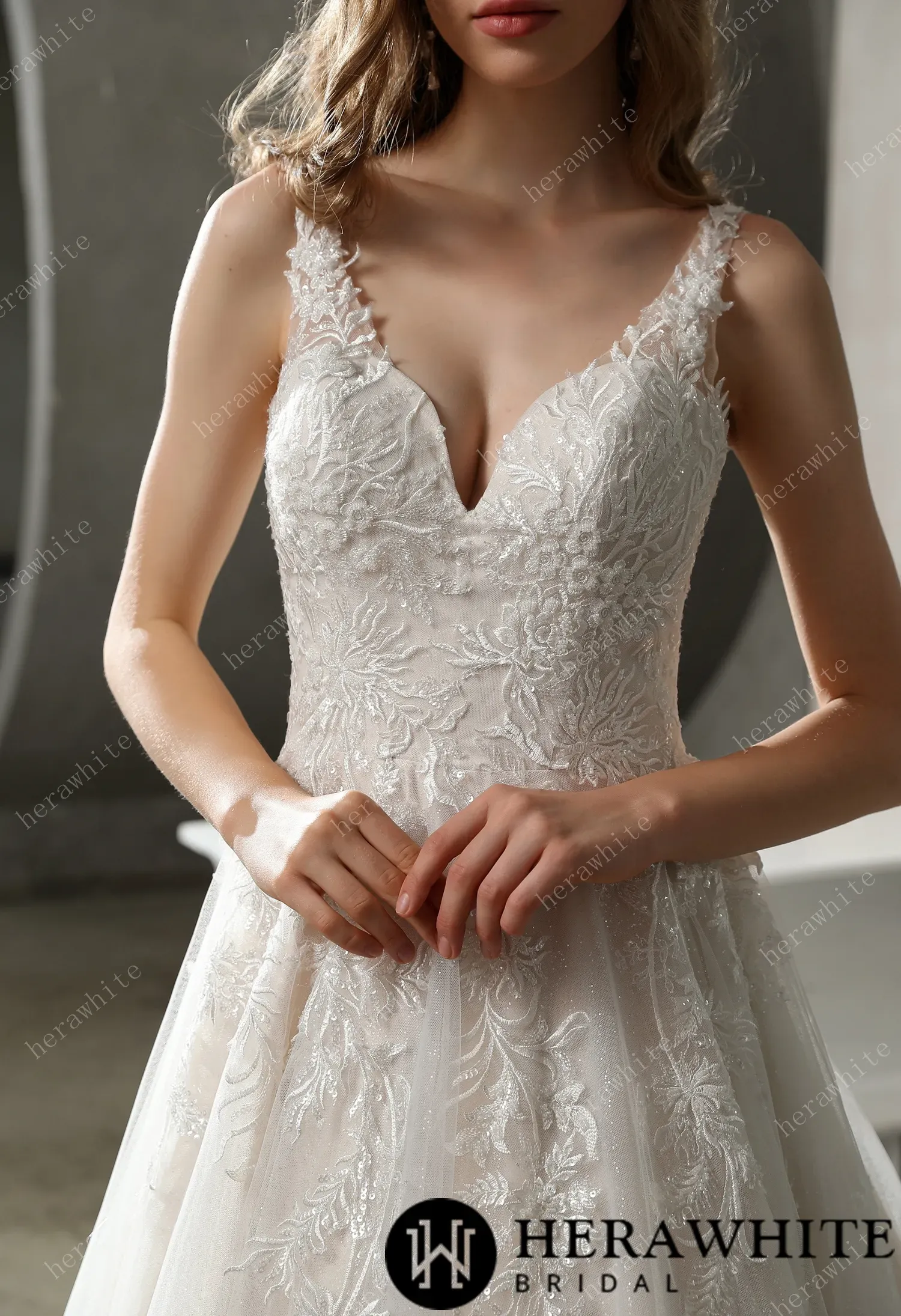 HeraWhite Bridal- HW3021 Stunning Tulle/Lace Glitter Gown