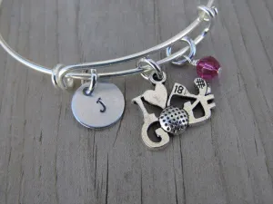 I ♥ Golf Charm Bracelet- Adjustable Bangle Bracelet with an Initial Charm and an Accent Bead of your choice
