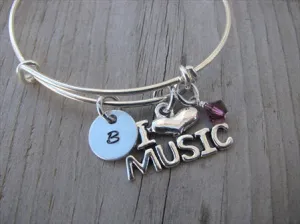 I ♥ Music Charm Bracelet- Adjustable Bangle Bracelet with an accent bead in your choice of colors