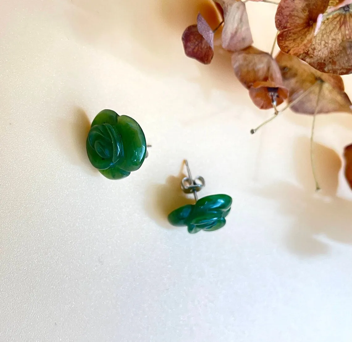 Jade Flower Earrings - 13mm