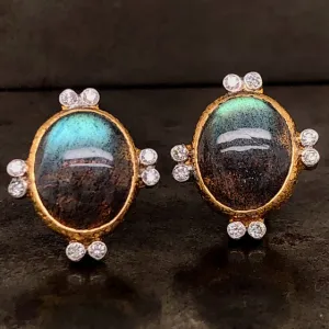 Labradorite & Diamond Stud Earrings