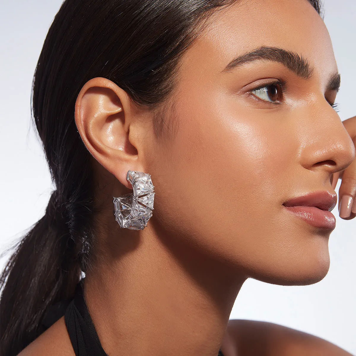 Louvre 925 Silver Maxi Rève Crystal Hoop Earrings