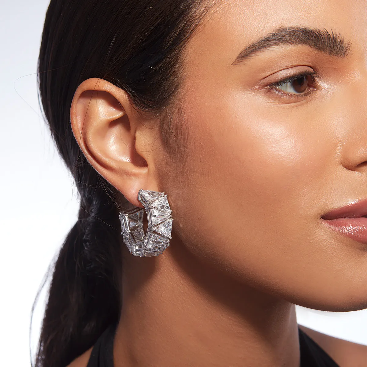 Louvre 925 Silver Maxi Rève Crystal Hoop Earrings