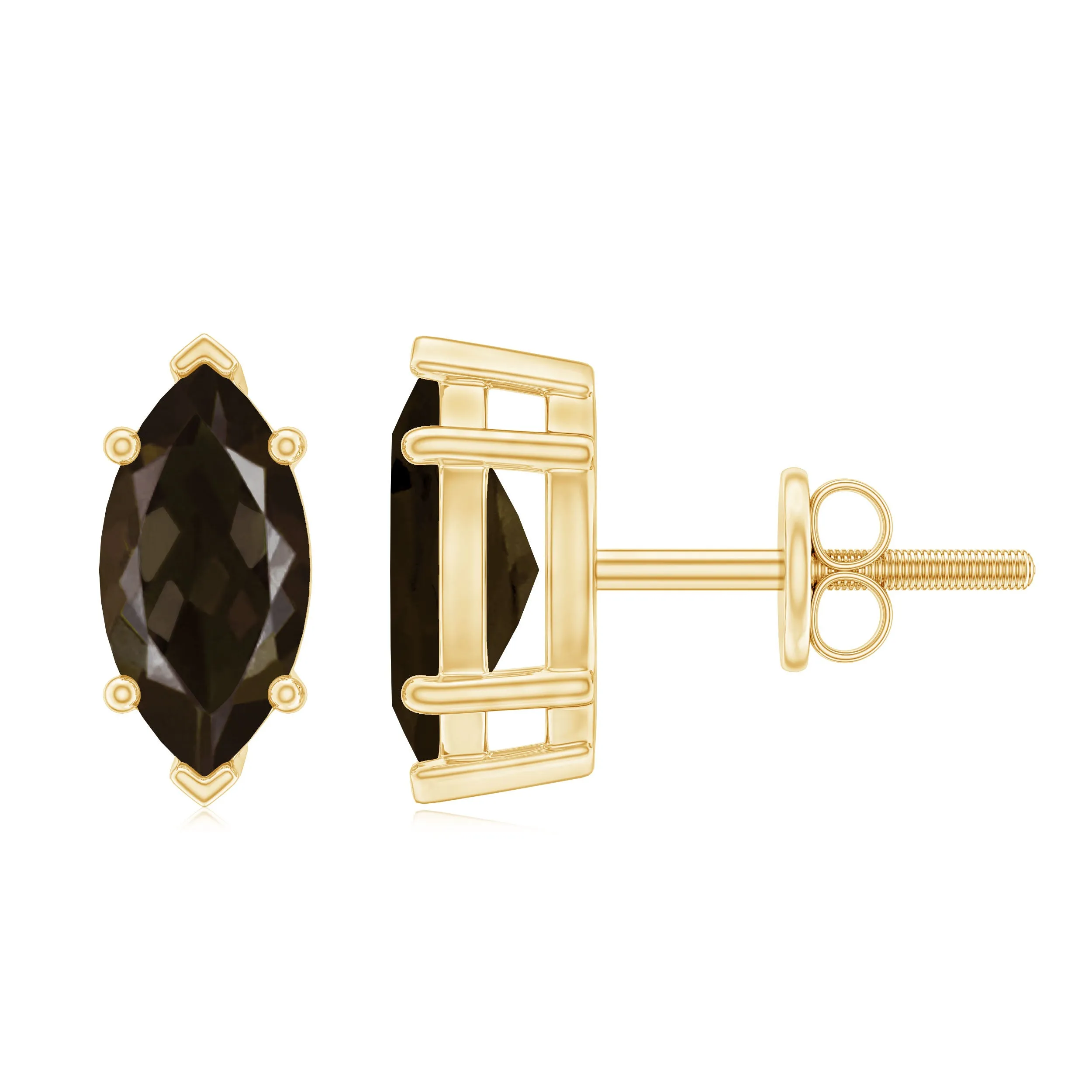 Marquise Cut Smoky Quartz Solitaire Stud Earrings