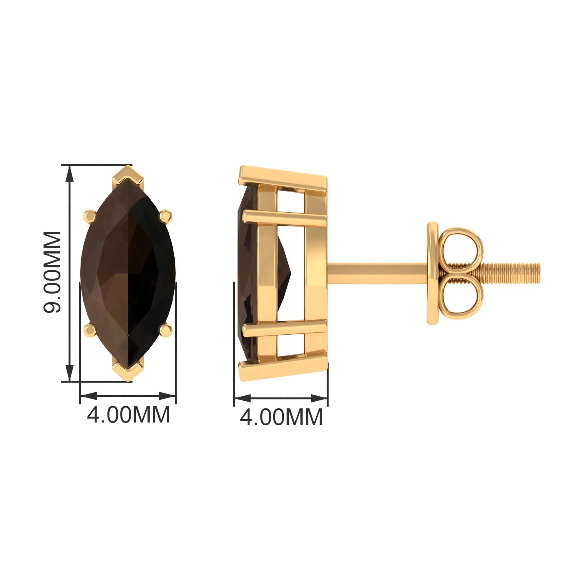Marquise Cut Smoky Quartz Solitaire Stud Earrings