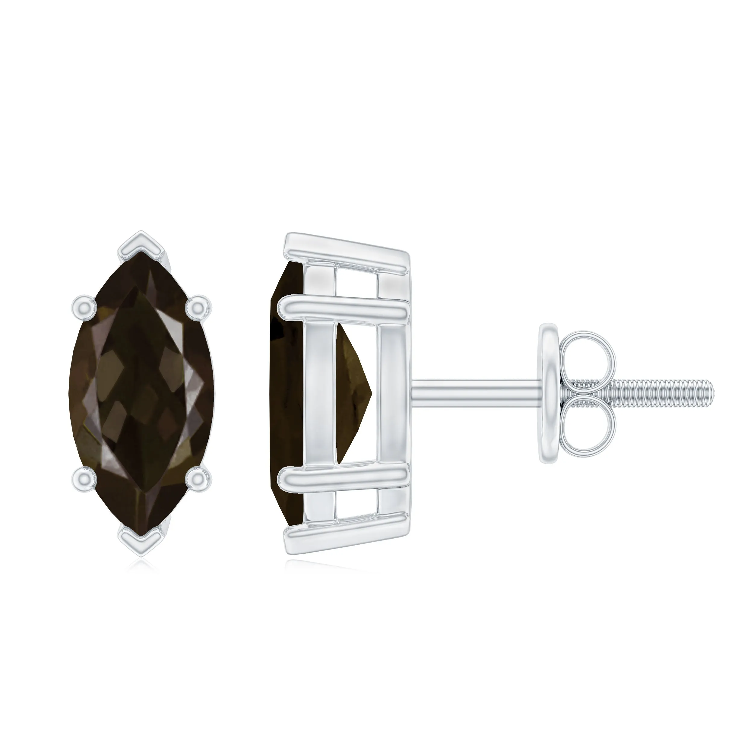 Marquise Cut Smoky Quartz Solitaire Stud Earrings