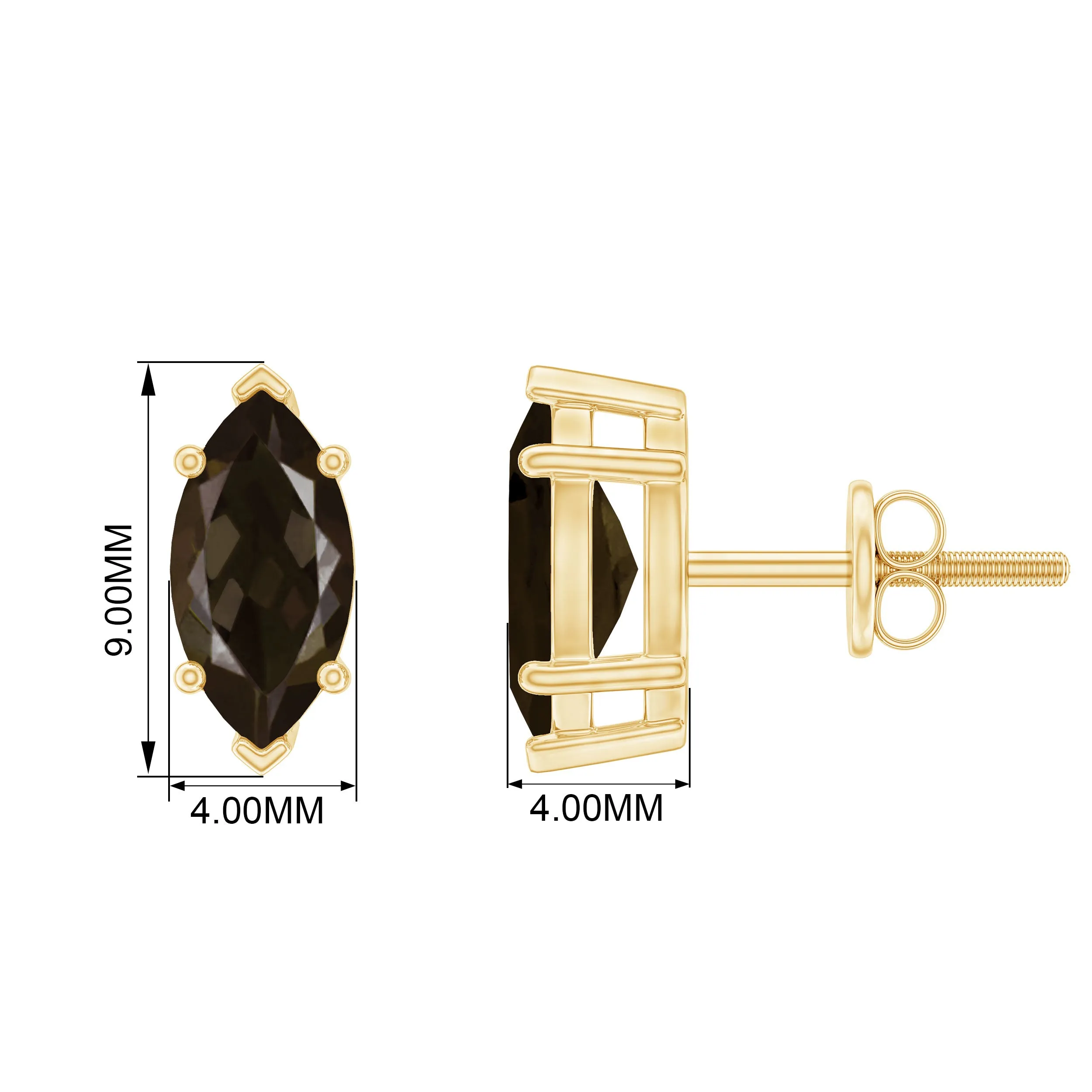 Marquise Cut Smoky Quartz Solitaire Stud Earrings