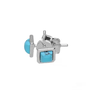 MILENA Stud Earrings Silver and Turquoise Square