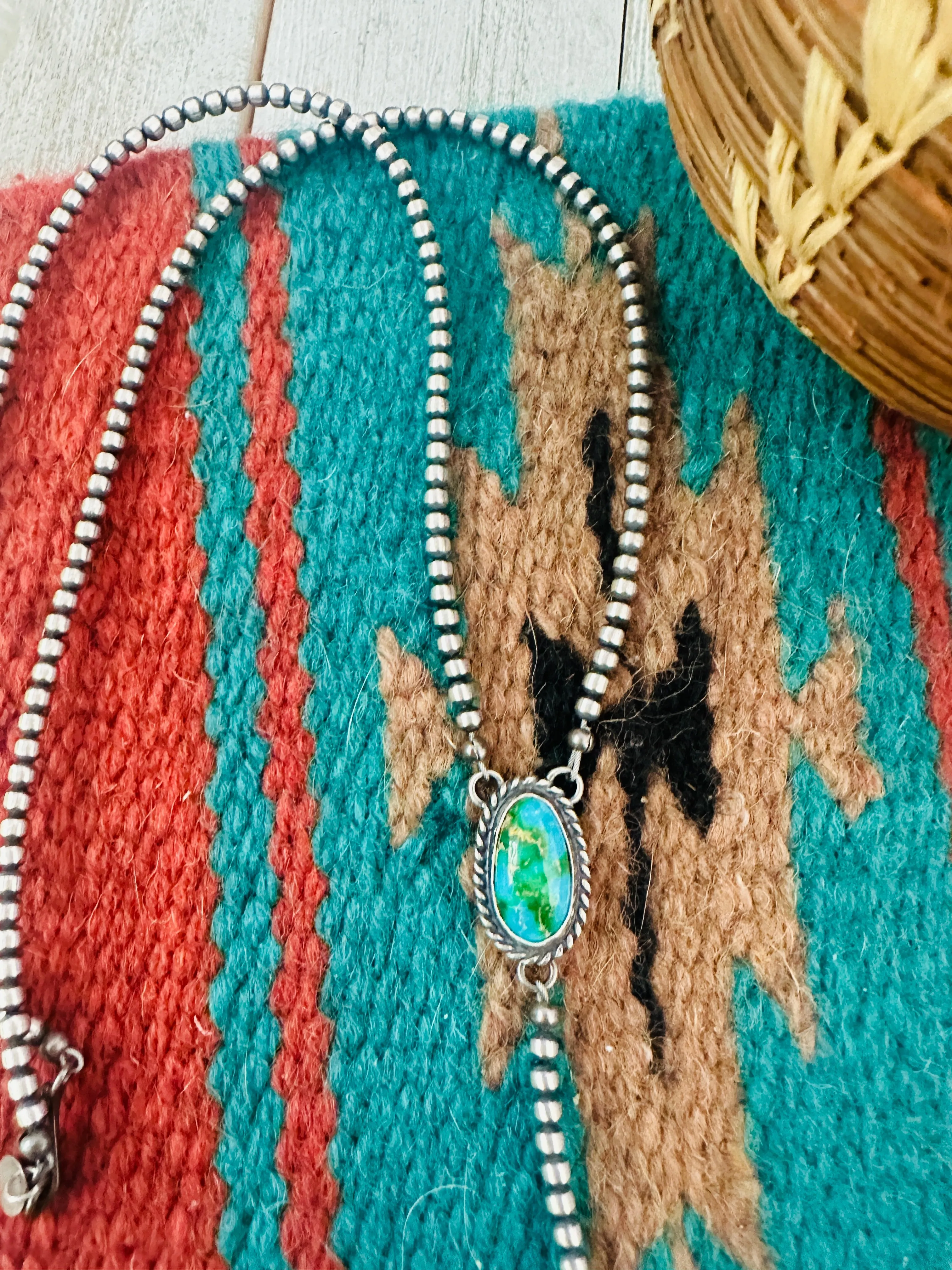 Navajo Sterling Silver & Sonoran Mountain Turquoise Beaded Necklace