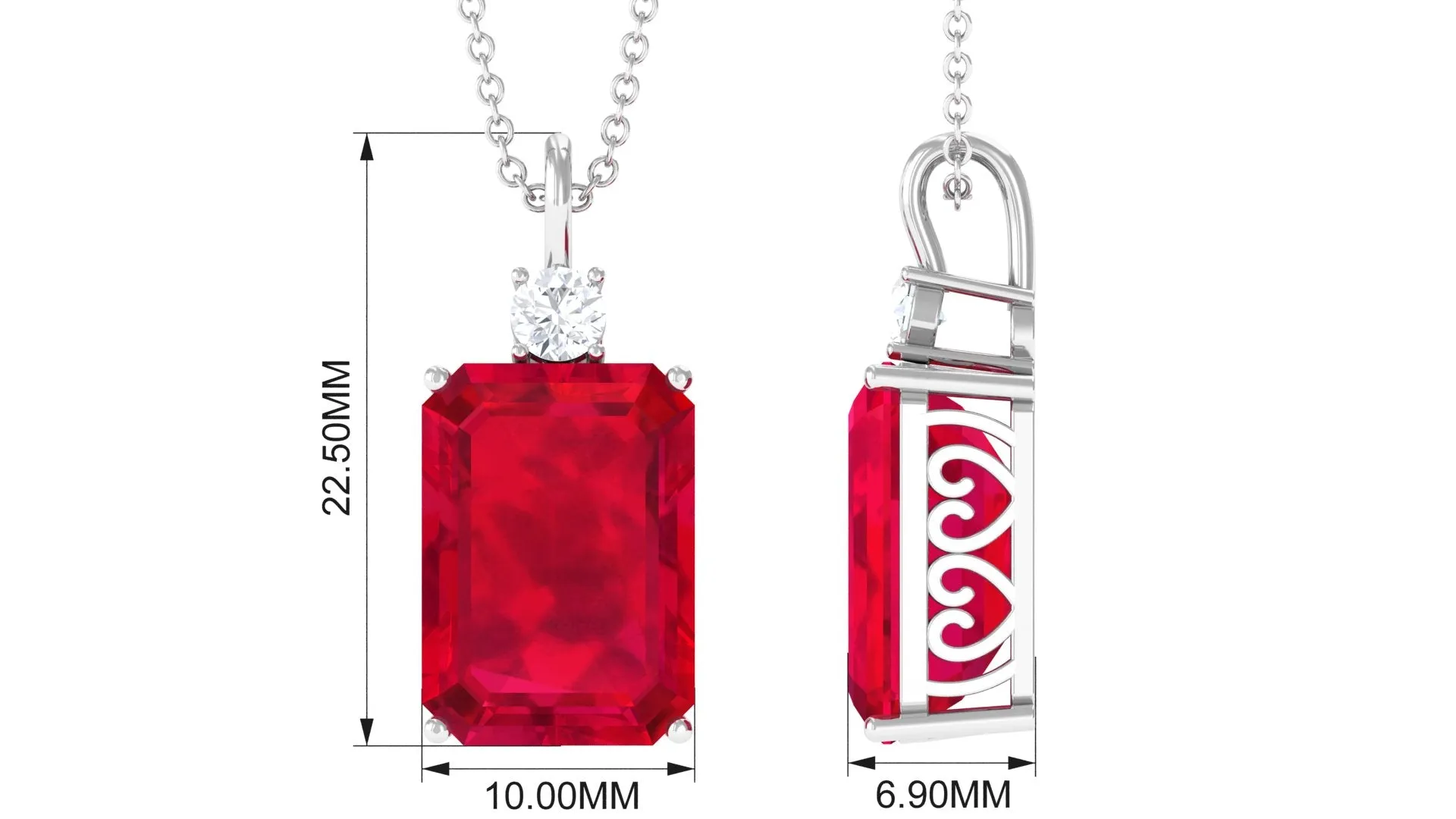 Octagon Cut Created Ruby Solitaire Pendant with Moissanite
