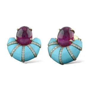 Pink Tourmaline, Turquoise & Diamond Earrings