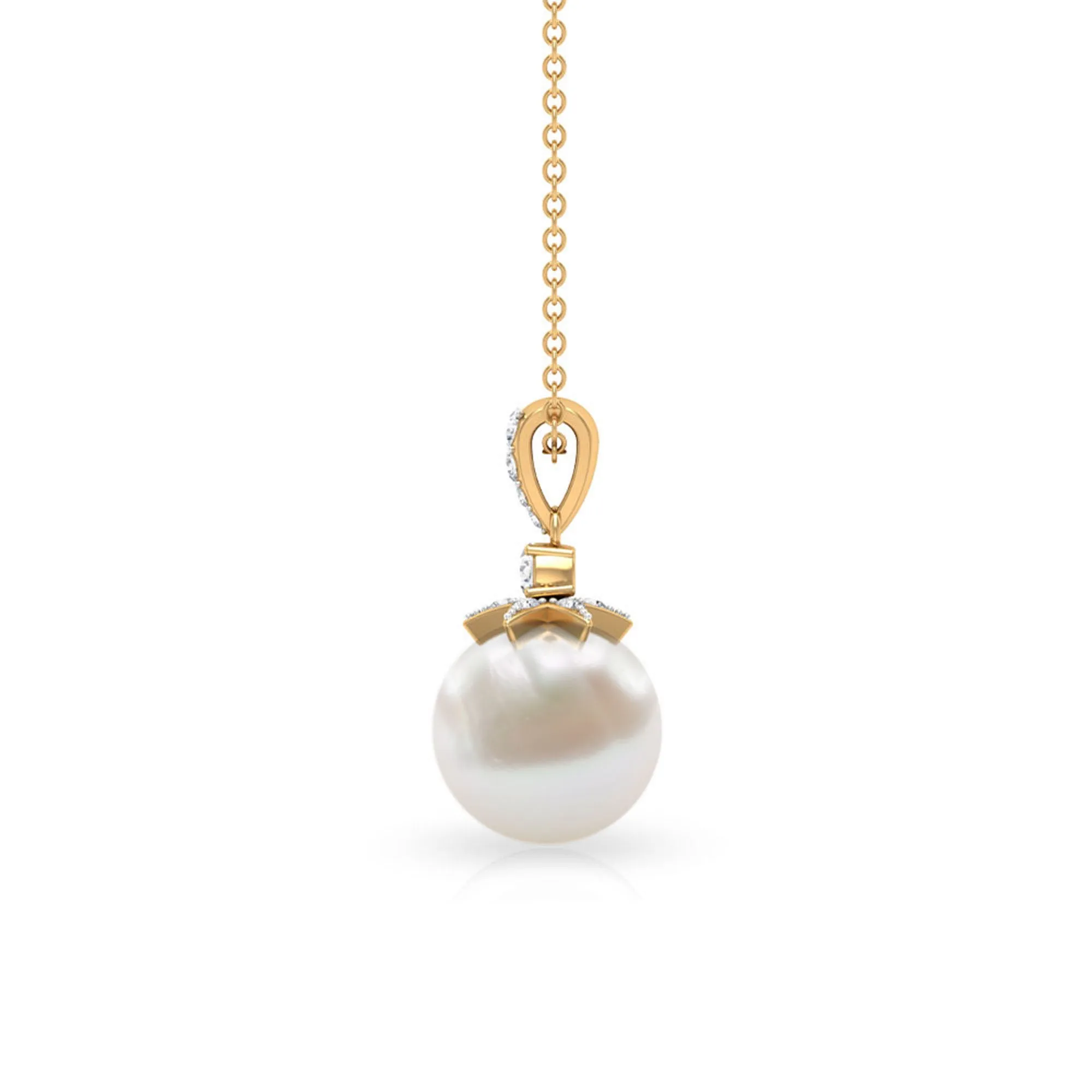 Real Freshwater Pearl and Diamond Drop Pendant Necklace