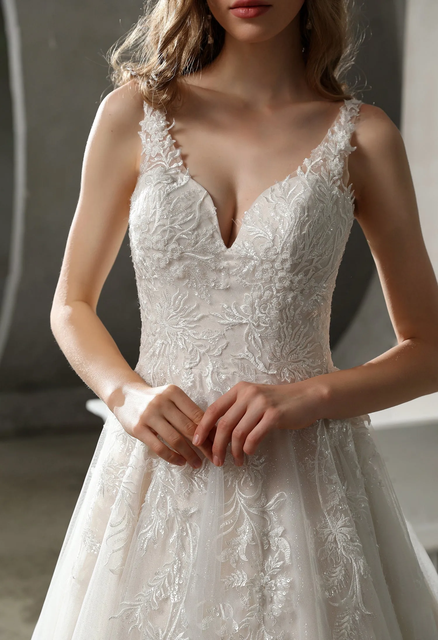 Stunning Tulle Lace Ball Gown with Glitter Tulle Underlay