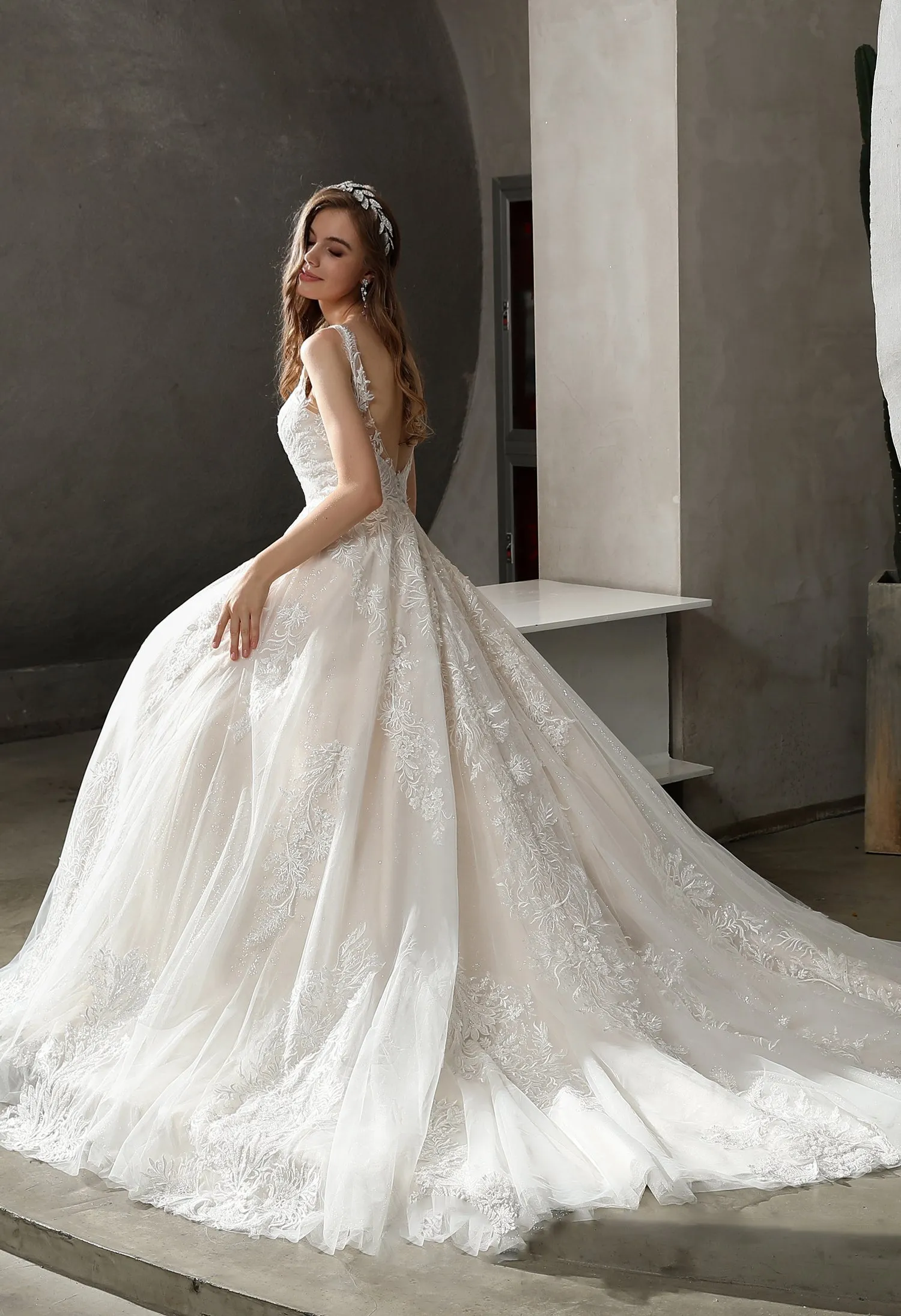 Stunning Tulle Lace Ball Gown with Glitter Tulle Underlay