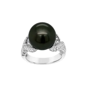 Tahitian Pearl & Pavé Diamond Ring