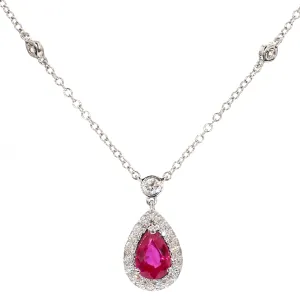 Teardrop Ruby & Diamond Pave Necklace