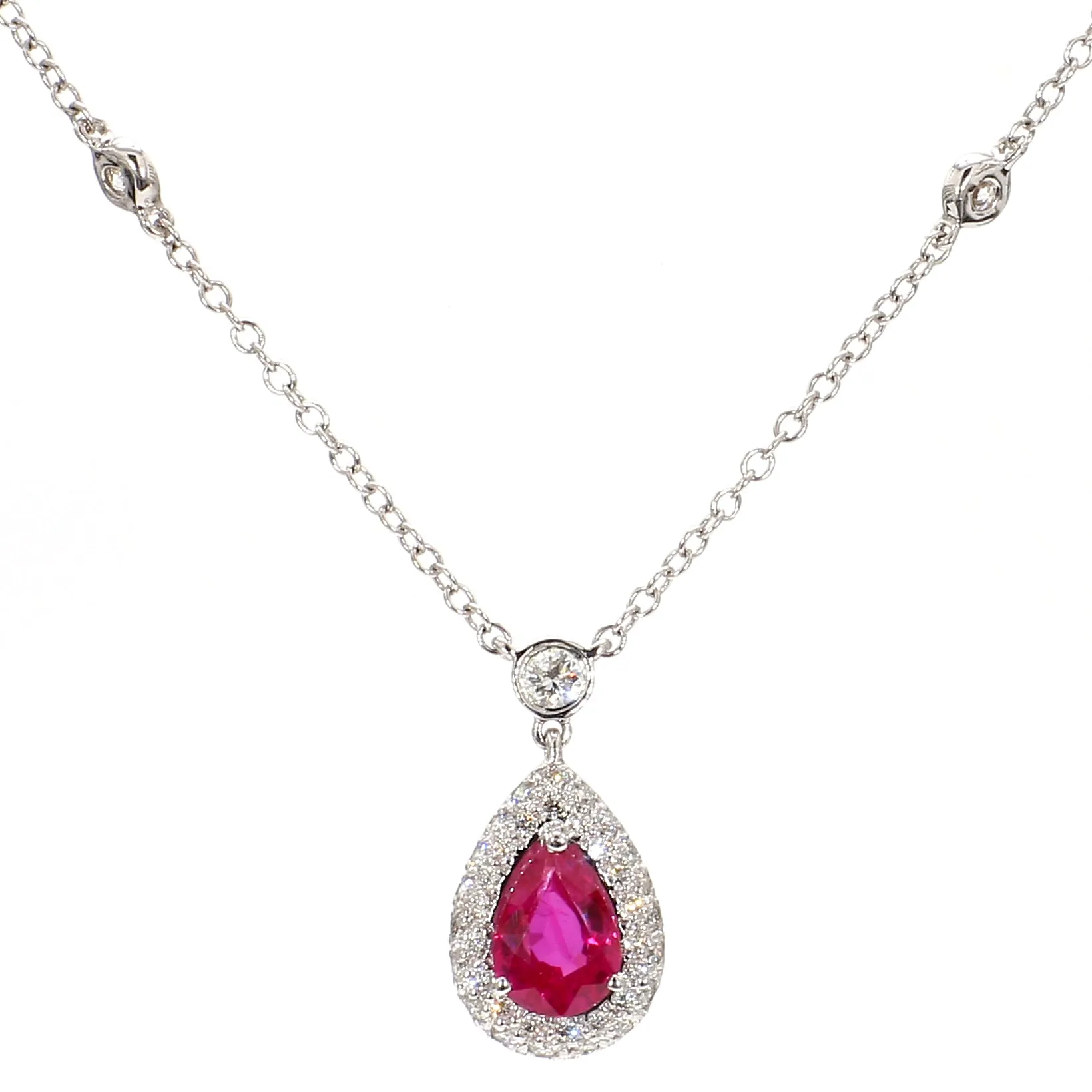Teardrop Ruby & Diamond Pave Necklace